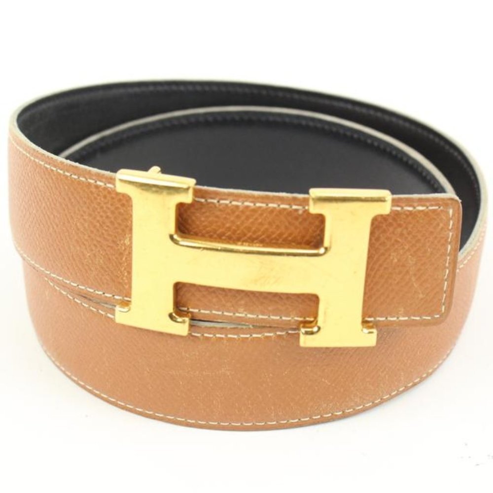 Hermès size 75 Brown x Black 32mm Reversible H Logo Belt Kit 73h418s